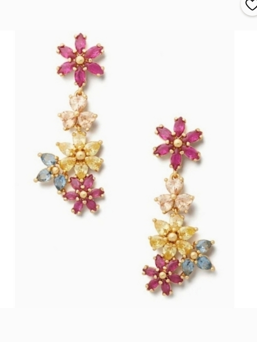 Kate Spade New York Flower First Bloom Gold Linear Floral Dangle Earrings